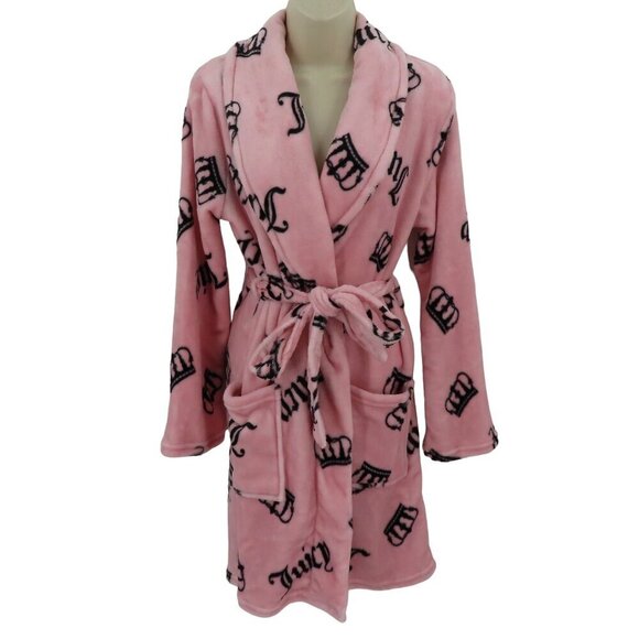 Juicy Couture Other - Juicy Couture L/XL Extra Large Pink Black Logo Crown Plush Bathrobe Robe NEW